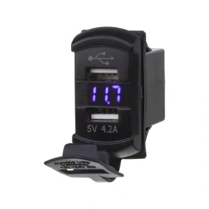 2x USB zásuvka s voltmetrem "Rocker" - modrý