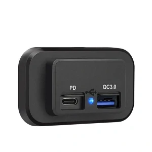 USB QC3.0 + USB-C zásuvka 12/24V, montáž na povrch, lineární