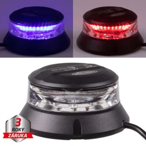 Robustní modro-červený LED maják (wl401dual), černý hliník, 36W, ECE R10
