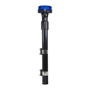 LED maják, 12-24V, 12x3W modrý s teleskopickou tyčí na motocykl, ECE R10