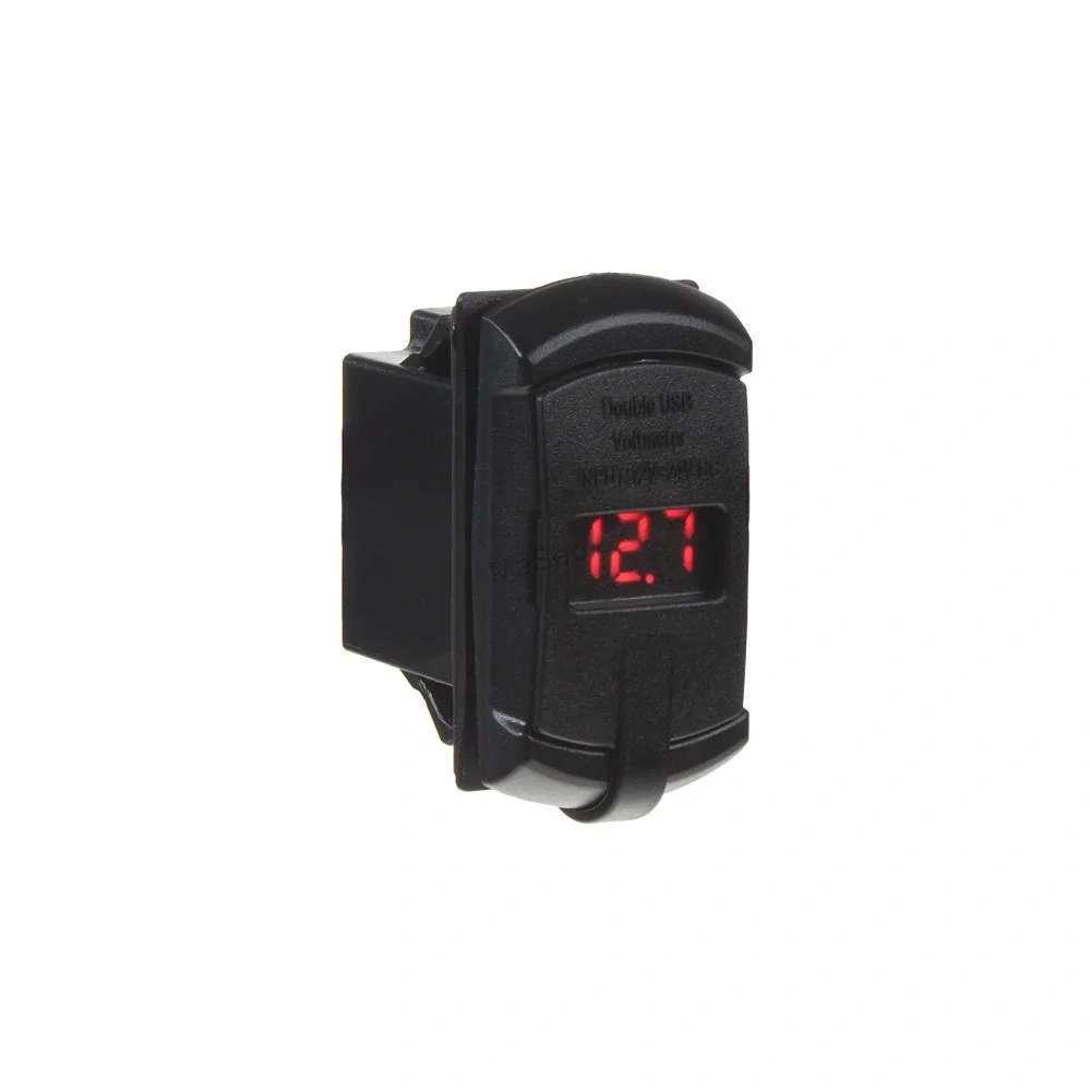 2x USB zásuvka s voltmetrem "Rocker" - červený