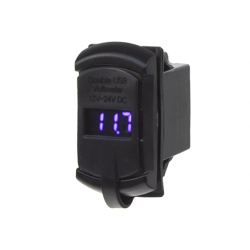 2x USB zásuvka s voltmetrem "Rocker" - modrý