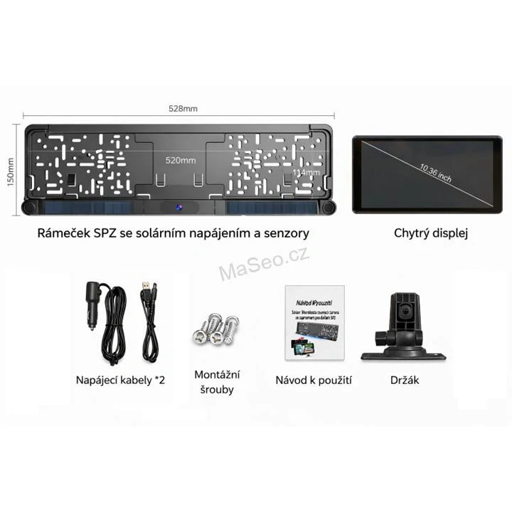 SET bezdrátový digitální kamerový systém + 2 senzory v SPZ se solárním napájením a monitorem 10,36"