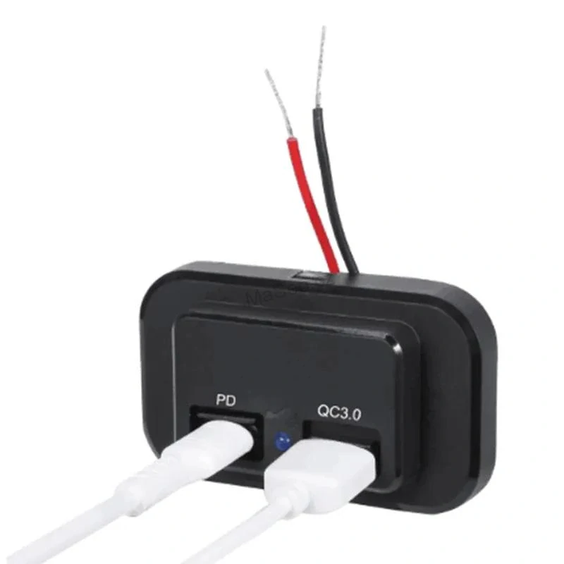 USB QC3.0 + USB-C zásuvka 12/24V, montáž na povrch, lineární