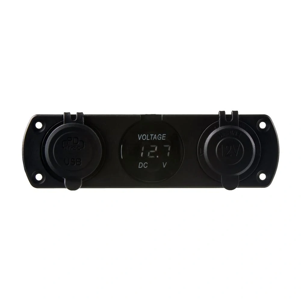 Trojitá zásuvka do panelu CL, Voltmetr, 2x USB nabíječka QC3.0/PD