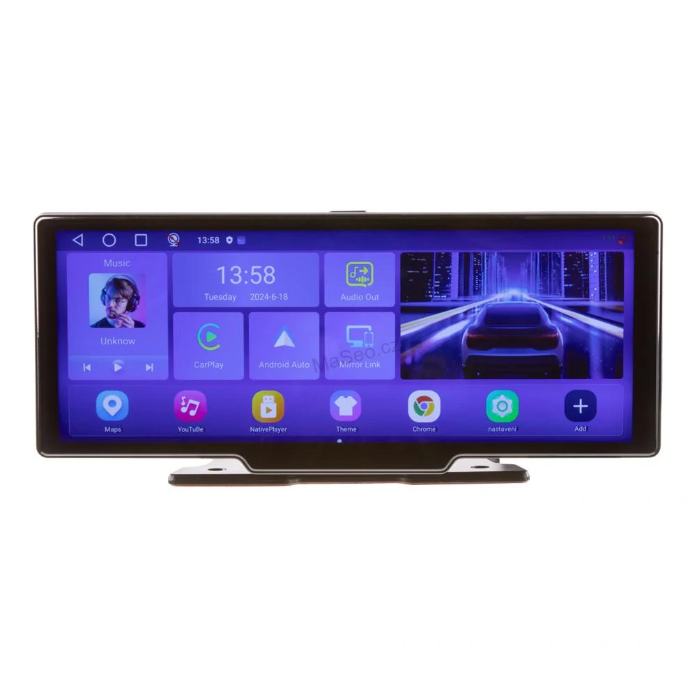 Monitor 10,26" s OS Android + Apple CarPlay, Android auto, Bluetooth, micro SD, GPS, park. kamera