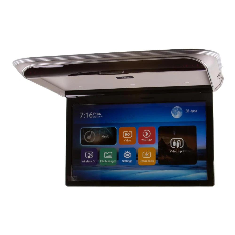 Stropní LCD monitor 17,3" s OS. Android USB/HDMI/IR/FM, dálkové ovládání se snímačem pohybu, šedá