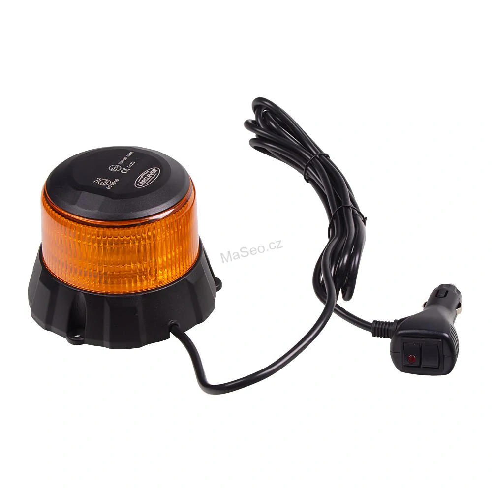 Robustní oranžový LED maják (wl303), černý hliník, 48W, ECE R65