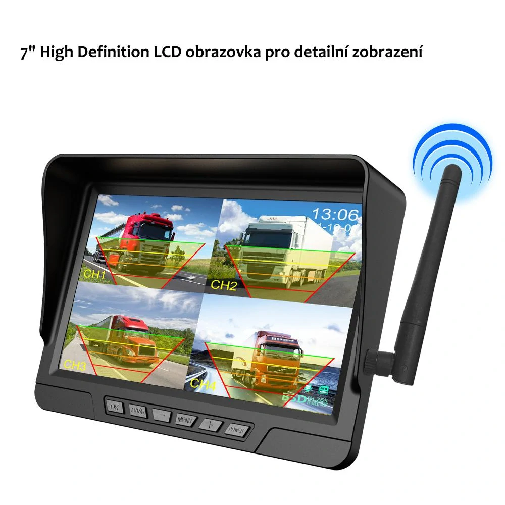Bezdrátový parkovací a couvací set XQ12-F1, 7" LCD + 1x solární kamera
