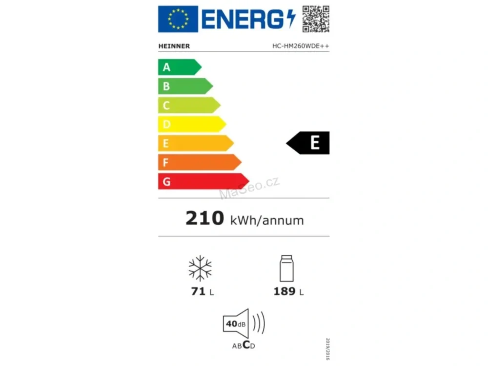 HEINNER dvoudveřová chladnička HC-HM260WDE++