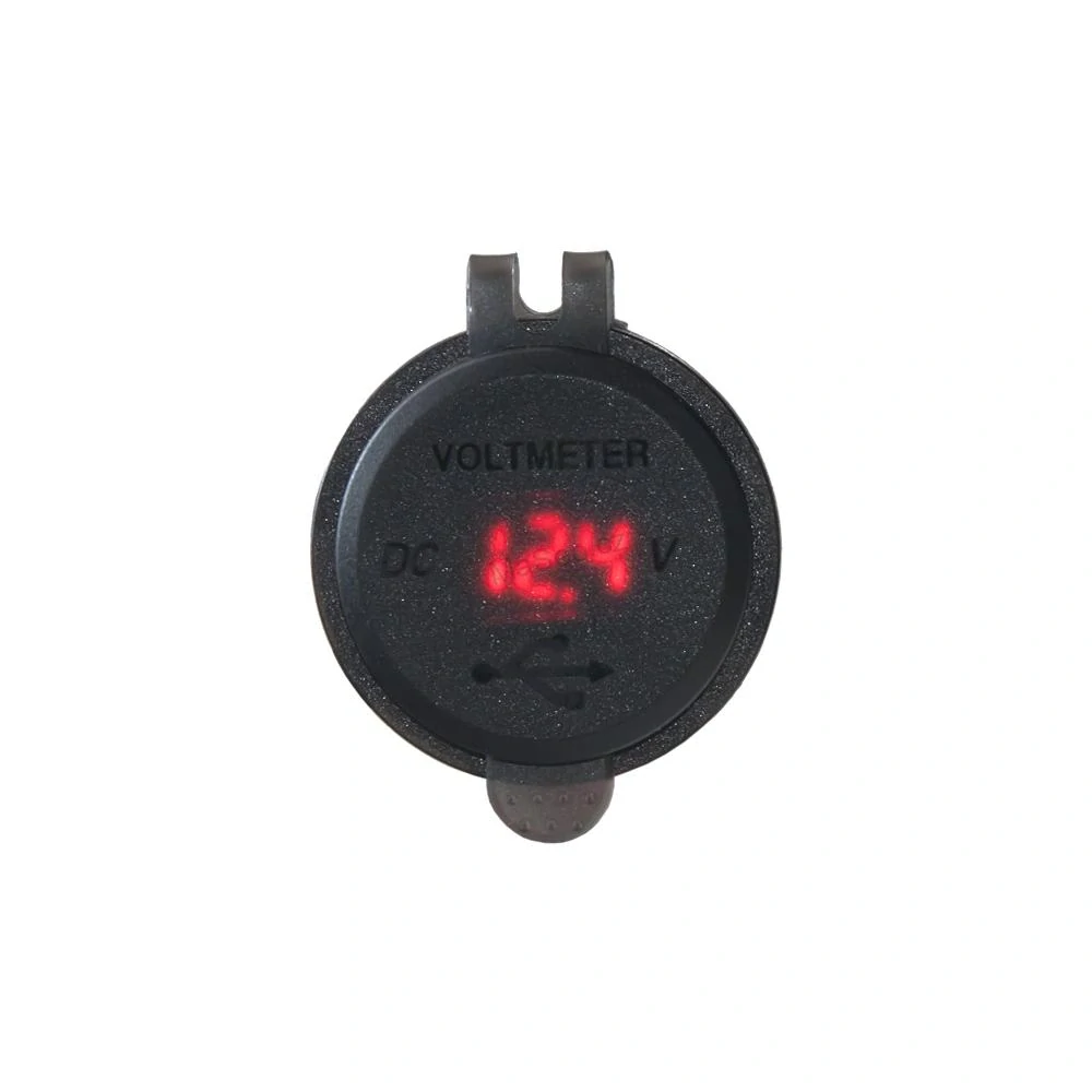 2x USB nabíječka s voltmetrem voděodolná do panelu, červená