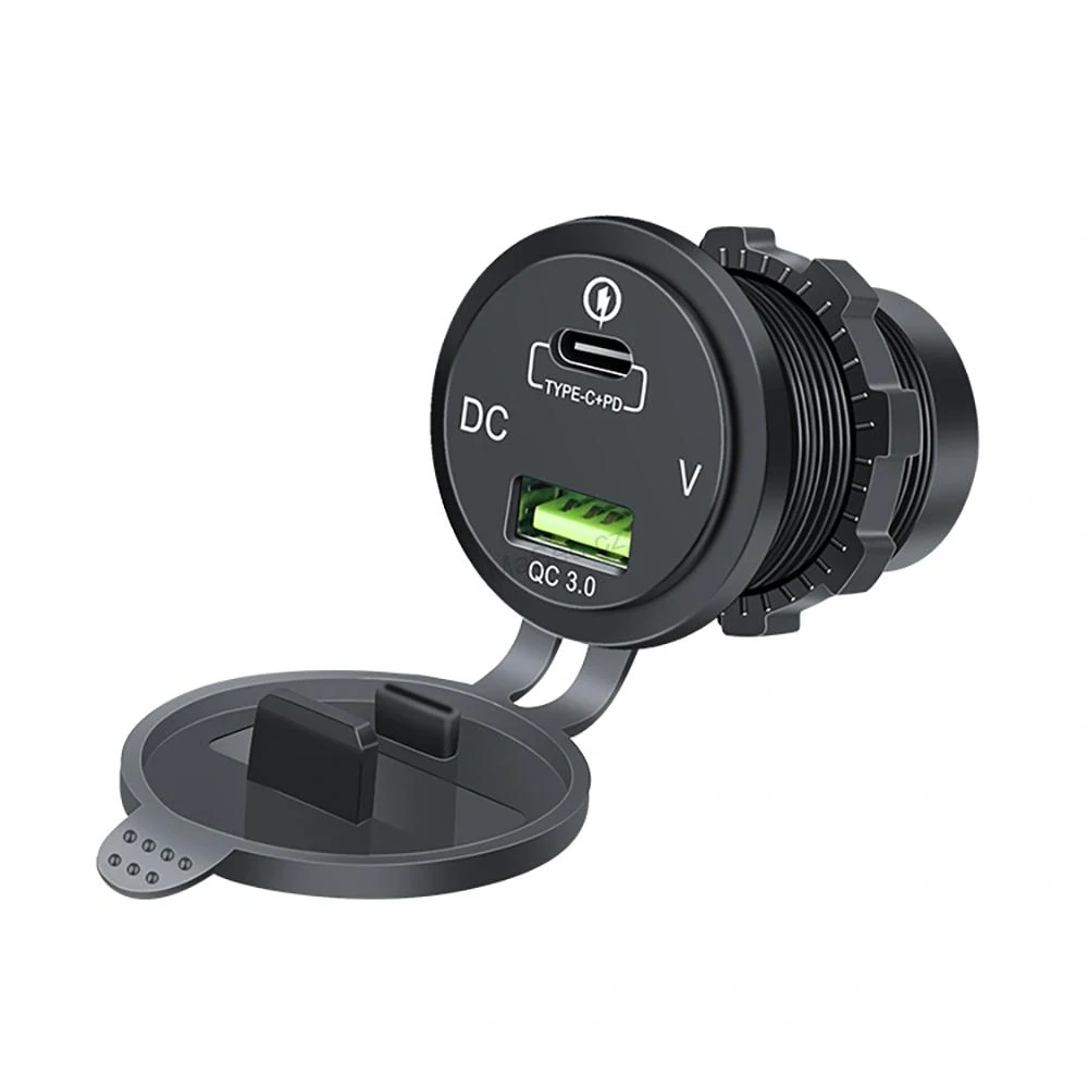 USB nabíječka QC3.0 + USB-C, 34575R, digitální voltmetr do panelu