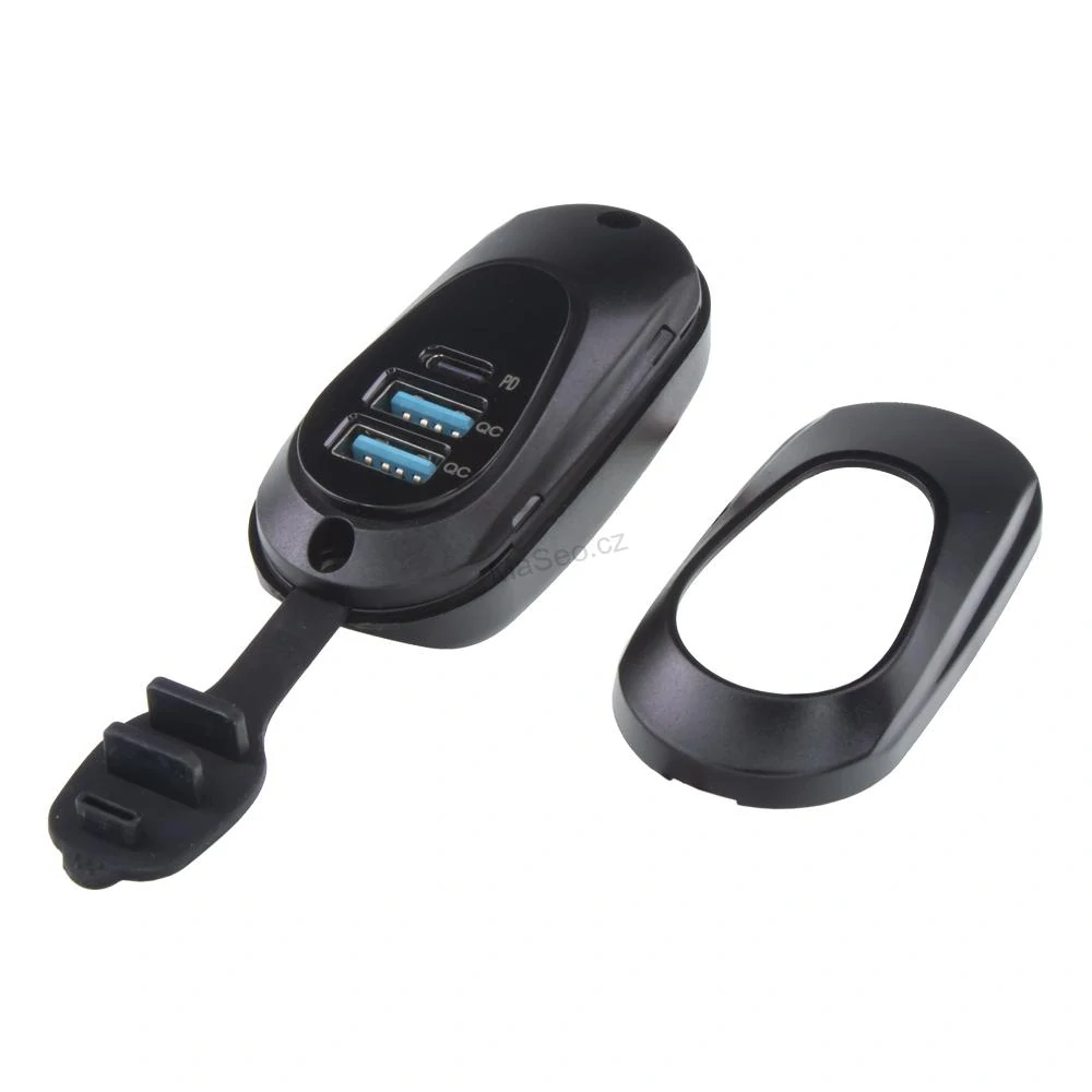 2x USB QC3.0 + USB-C zásuvka 12/24V, montáž na tyč
