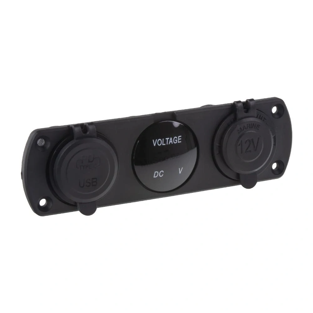 Trojitá zásuvka do panelu CL, Voltmetr, 2x USB nabíječka QC3.0/PD