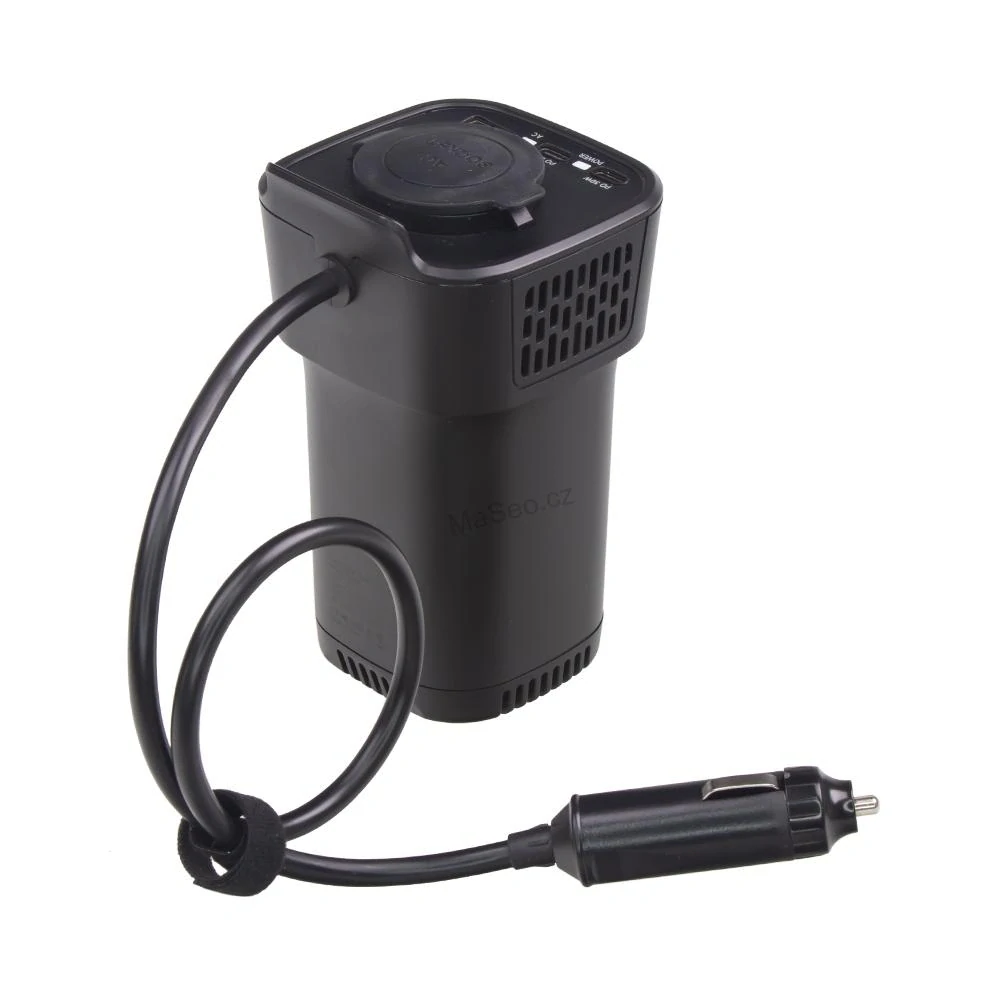 Interiérový měnič napětí z 12/230V/USB 150W do držáku nápojů