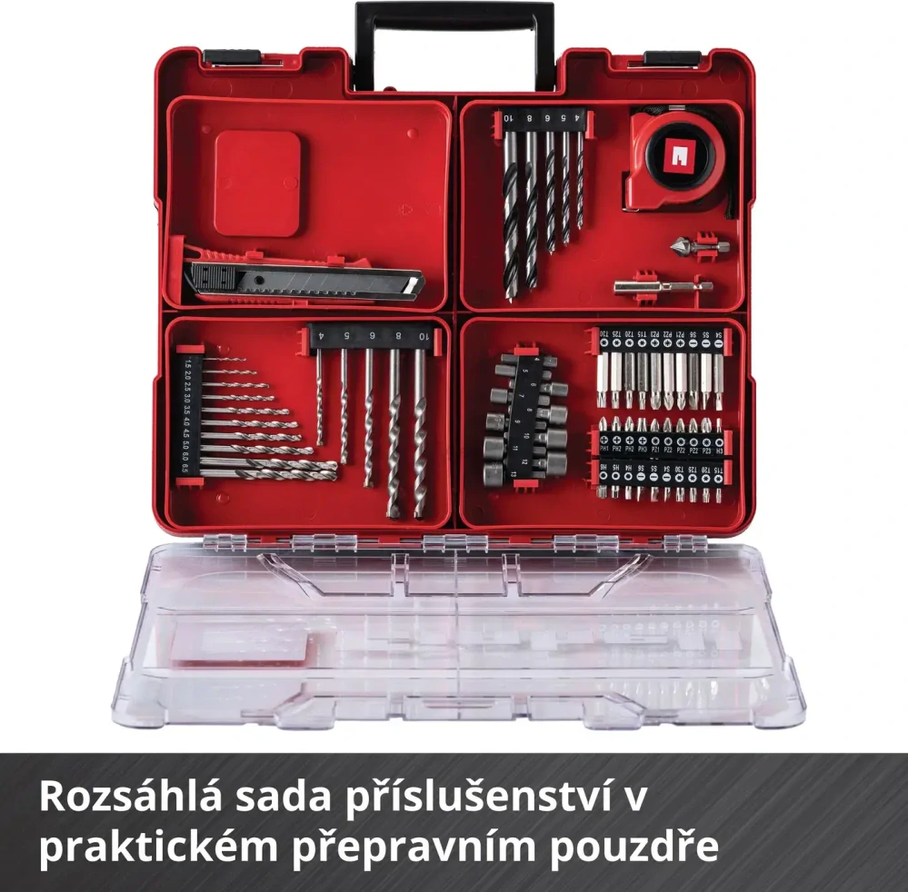 EINHELL Vrtačka AKU s příklepem TE-CD 18/40 Li-i + 64 ks příslušentsví, 4513992 (2x2 Ah
