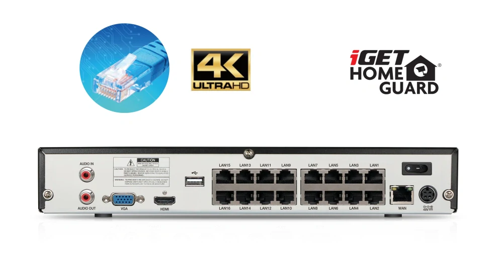 iGET HOMEGUARD HGNVK164908 - Ultra HD 4K systém s PoE napájením, 16-kanálové NVR + 8x HGNVK936CAM 4K kamera