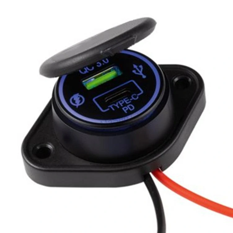 USB QC4.0 + USB-C zásuvka 12/24V, montáž na povrch