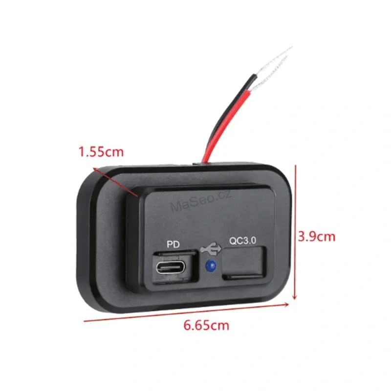 USB QC3.0 + USB-C zásuvka 12/24V, montáž na povrch, lineární