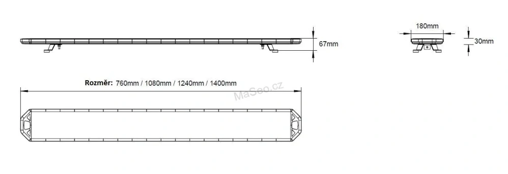 LED rampa 1400mm, oranžovo červeno/modrá+bílá, 10-30V, ECE R65
