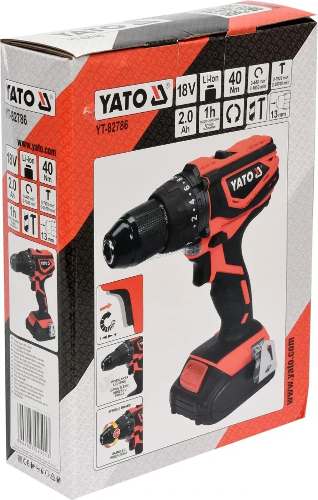 YATO Vrtačka s příklepem AKU 18V v sadě YT-82786 (1x2 Ah)