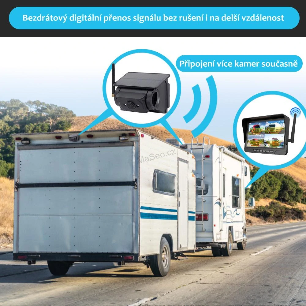 Bezdrátový parkovací a couvací set XQ12-F1, 7" LCD + 1x solární kamera