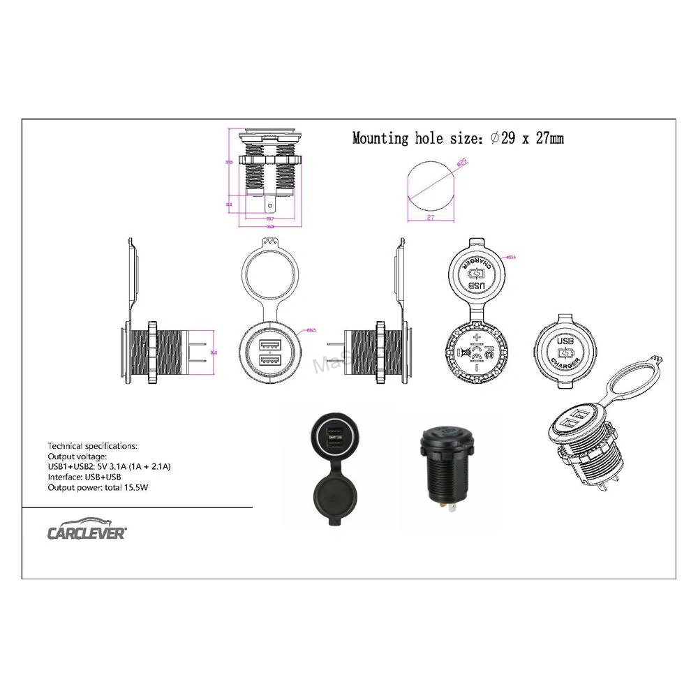 2x USB zásuvka 12/24V, 3,1A