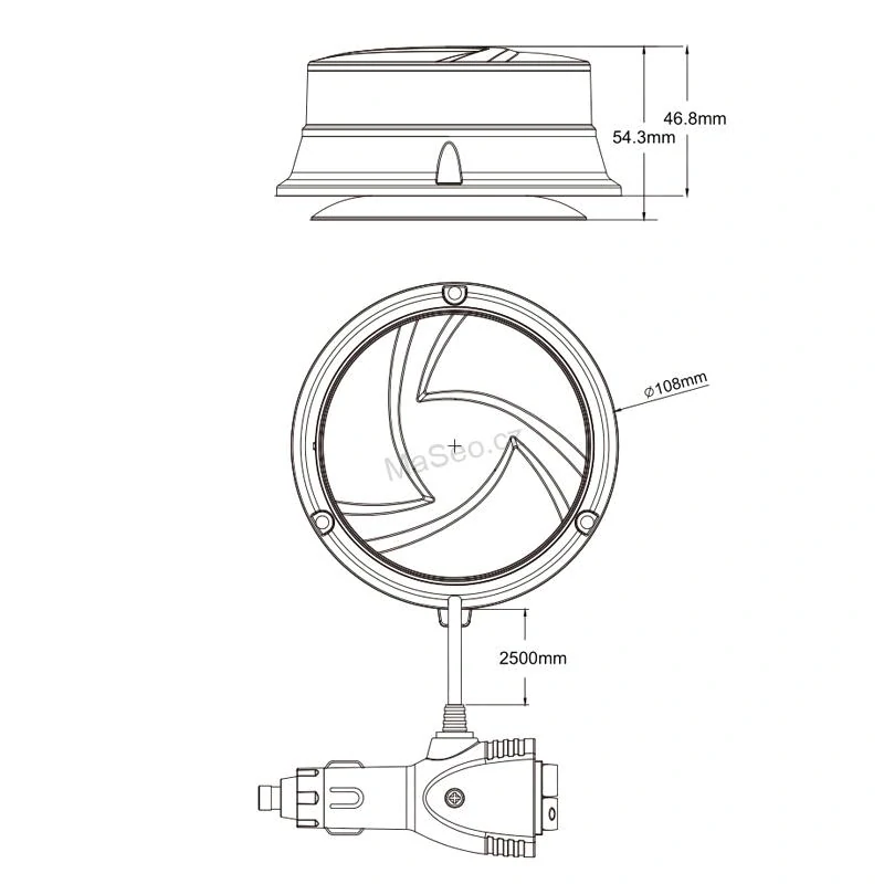 LED maják, 12-24V, 30x0,7W oranžový, magnet, ECE R65 R10