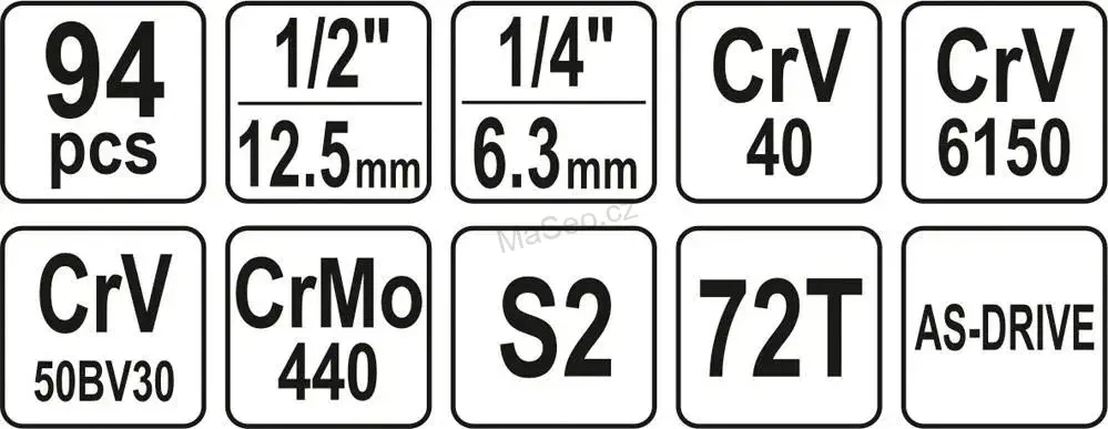 YATO Gola sada 1/2", 1/4" + příslušenství 94 ks