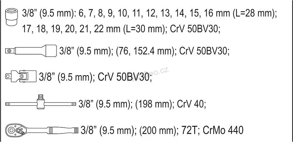 YATO Gola sada 3/8" 22 ks