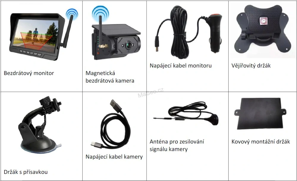 Bezdrátový parkovací a couvací set XQ12-F1, 7" LCD + 1x solární kamera