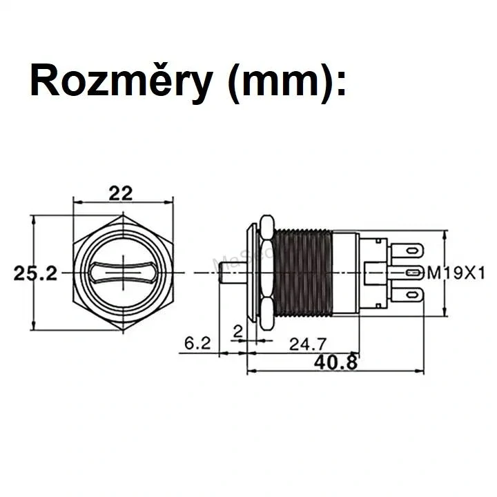 Spínač otočný kulatý, podsvícení