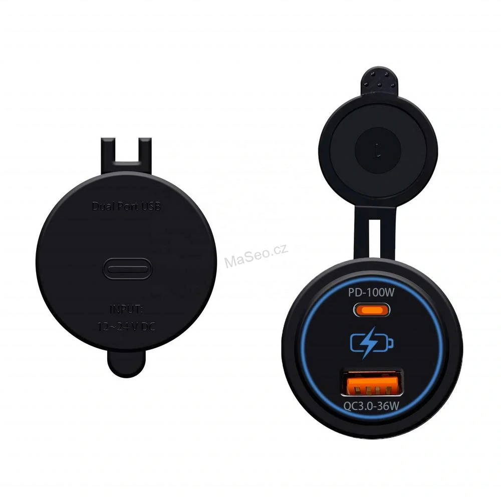 USB QC3.0 + USB-C 100W/20V zásuvka 12/24V