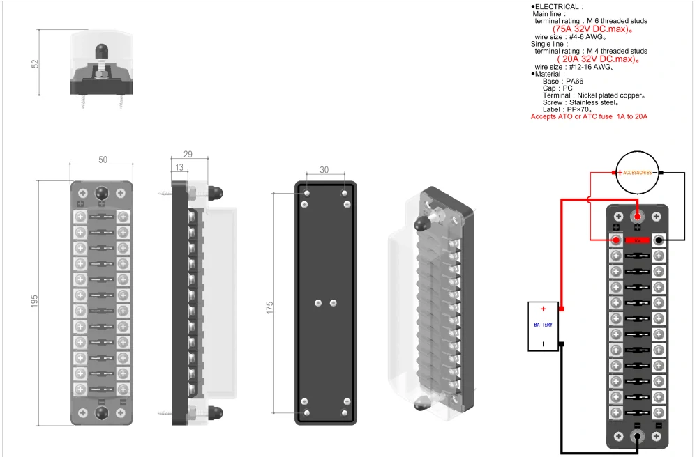 Sdružené pojistkové pouzdro 12-way, lineární