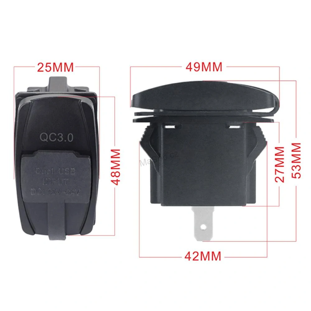 USB nabíječka QC3.0 + USB-C, "Rocker" 12/24V, 36W