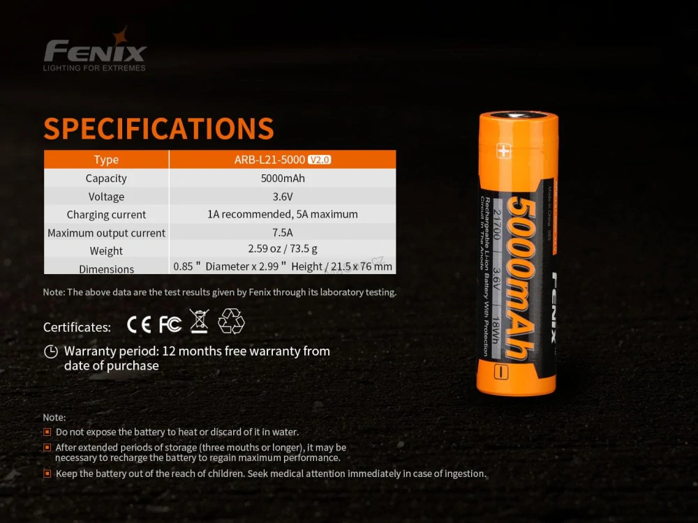 Dobíjecí baterie Fenix 21700 5000 mAh (Li-Ion)